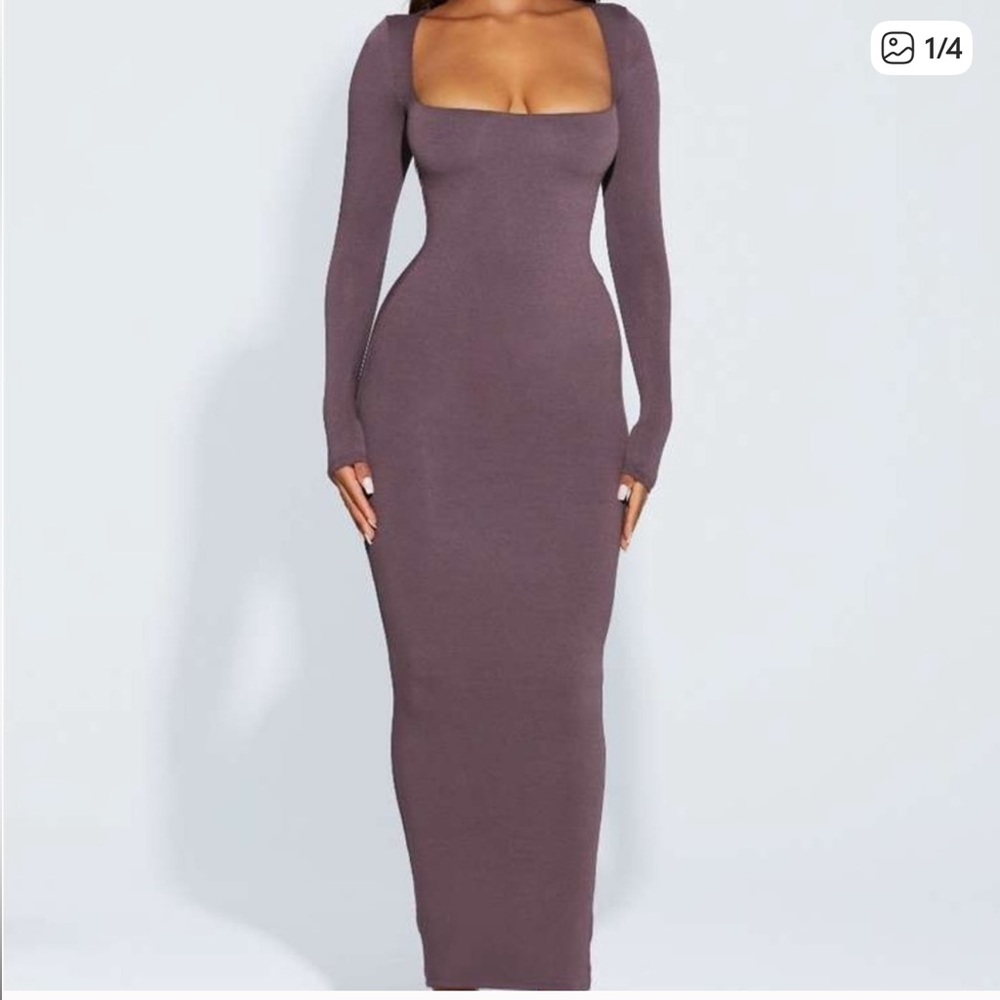 Naked Wardrobe Square Neck Espresso Maxi Dress
